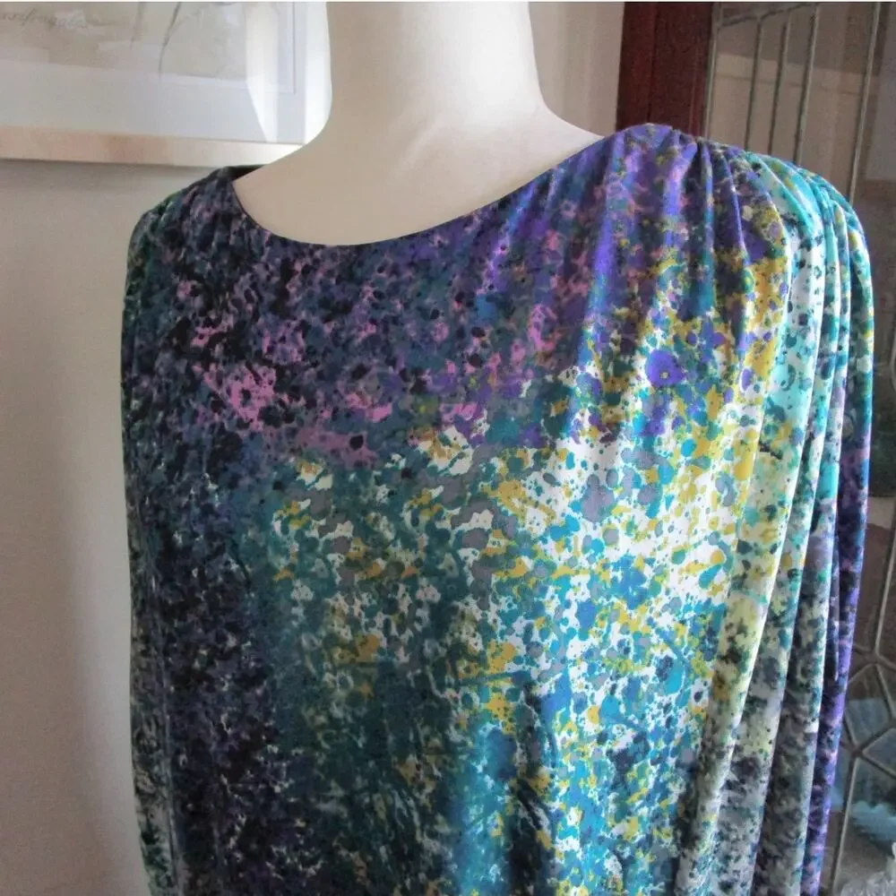 Abstract Jewel Tone Dolman Dress Size 4 Pockets Suzi Chin Artsy